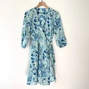 J. McLaughlin Blue and Teal Floral Wrap Dress